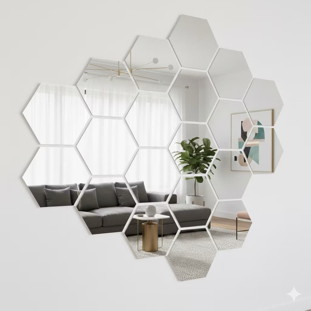 Kit Espelhos Adesivos Decorativos Hexágonos Acrílico Espelhado  Transforme Sua Casa Decoração de Quarto Sala 12x11cm