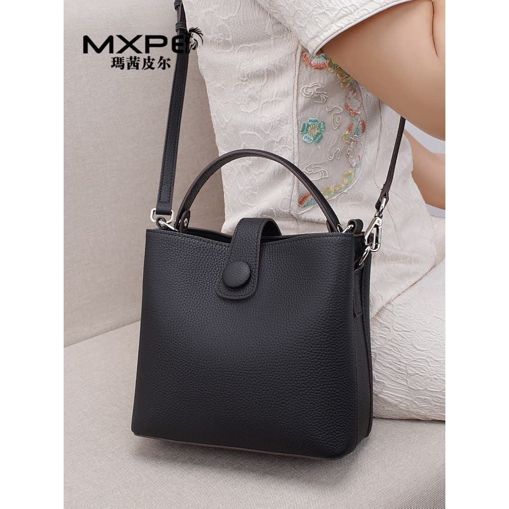 Couro genuíno pequeno balde saco estilo Vertical 2025 novo estilo High-End moda Commuter senhoras bolsa Casual feminino