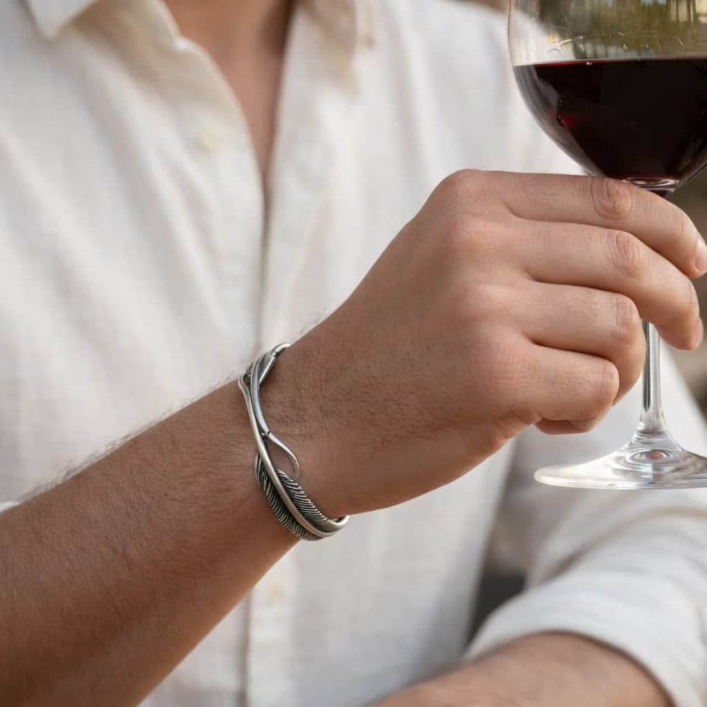 Bracelete Masculino Pena em Aço Inox Ajustável