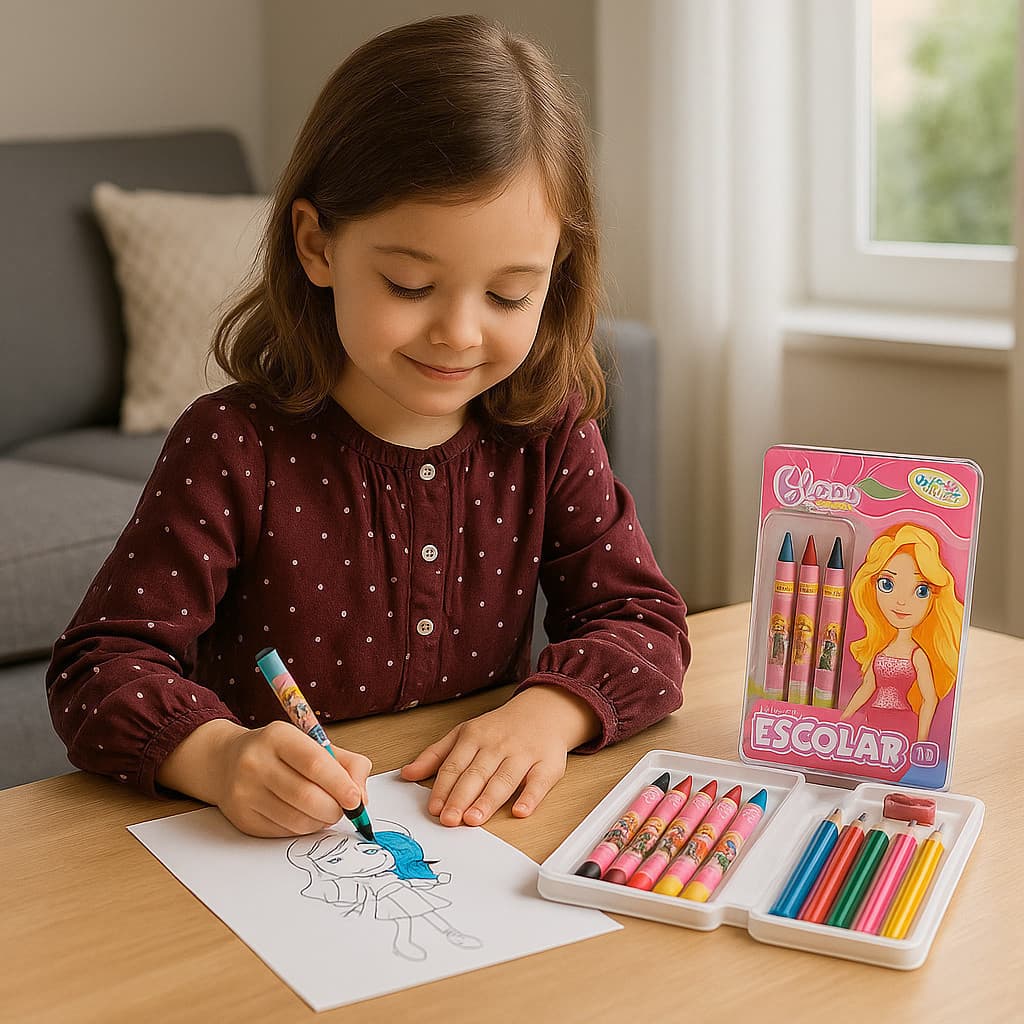 Estojo Escolar Infantil Desenhar Pinta Lápis Caneta Giz de Cera Presente Barbie Brinquedo Massinha Colorir Achadinhos