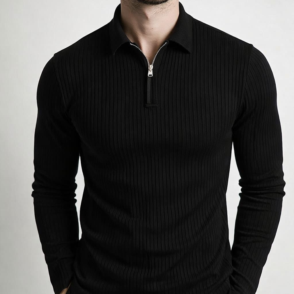 Cacharrel Sueter Polo Italiana Canelado Com Ziper Camiseta Slim Fit Premium Lisa