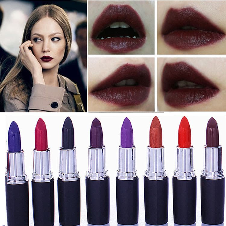 Matte Retro Tia Cor Batom Caneta Não Desbotada Cor Abóbora Preto Roxo Vermelho Escuro Ouro Batom Único