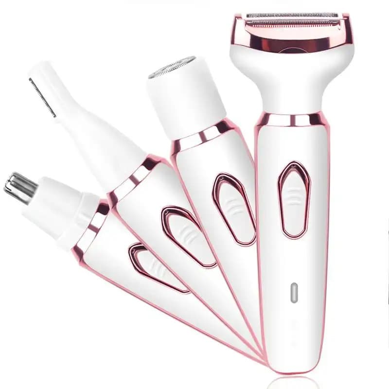 Depilador Elétrico Feminino, 4 em 1, Epilador Elétrico para Biquíni, Sobrancelha, Nariz, Remoção de Pelos Faciais, Apara