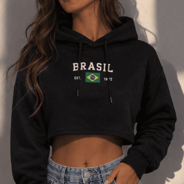 Cropped Moletom Moda Tendencia Feminino Blusa De Frio Brasil Copa Do Mundo Lançamento Leve Quentinho