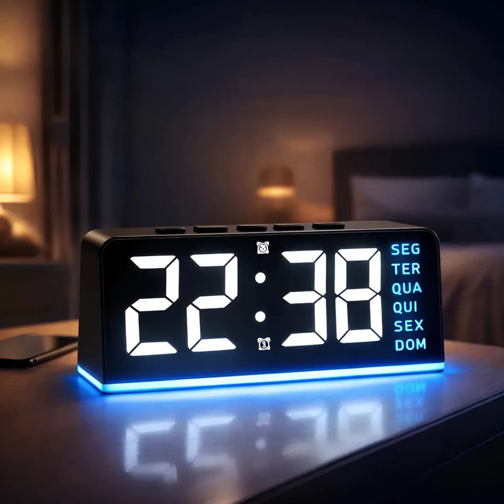Relógio De Mesa Digital Led Moderno Alarme Temperatura Data
