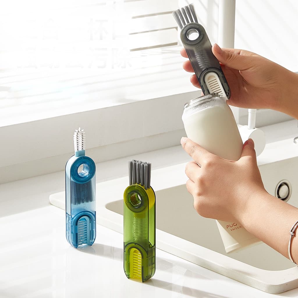 Escova multifuncional 3 em 1 em formato de U de silicone, escova para garrafas, ferramenta de limpeza de tampas, limpado