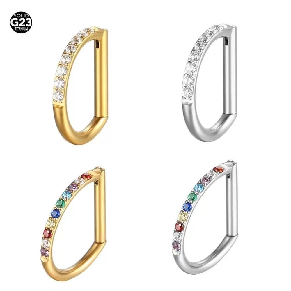 D23 Piercing Meia Argola D-ring Titânio Segmento Articulado Zircônia Septril Rook Conch Nariz Moda