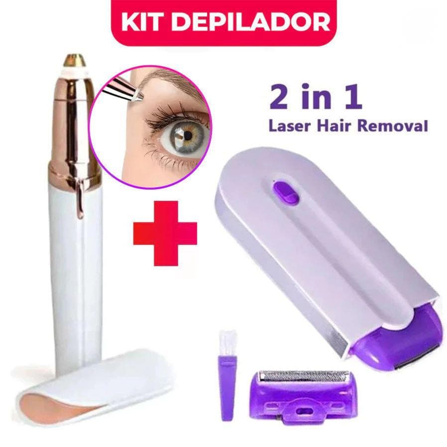 Kit Beleza Feminino 2 em 1 Lápis Para Sobrancelha + Depilador Facial Recarregável Sem Fio Para Cuidados Diários - WJ