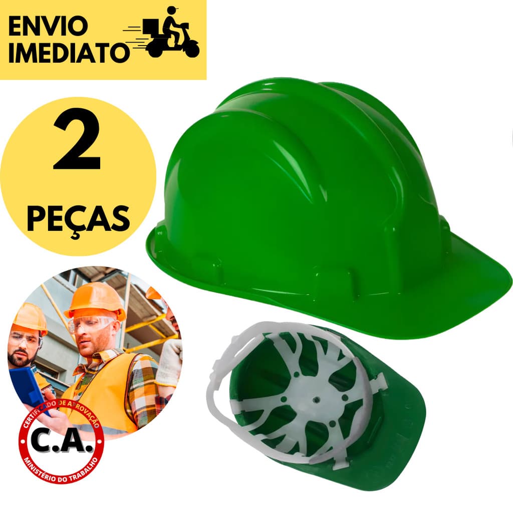 Kit 2 Capacete De Segurança Verde Abra Frontal Obra Construção Civil Trabalho Plastcor s/ Jugular