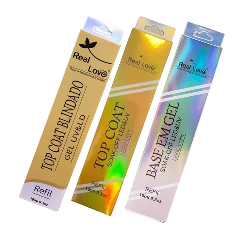Kit 5 Sachês Refil Preparadores Top Coat/ Base em Gel/ Top Coat Blindado Real Love 10 ml