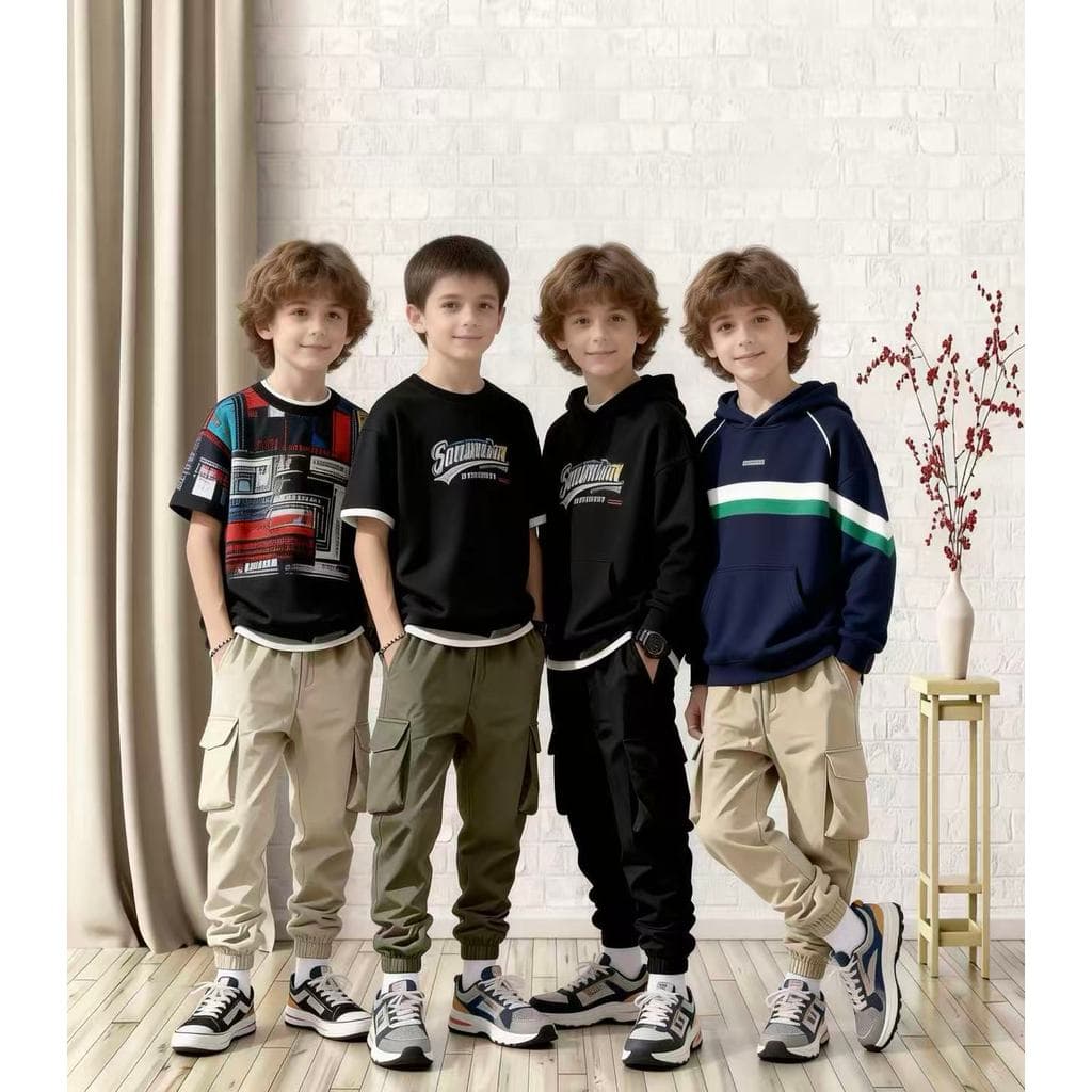 Juvenil Infantil Calça Jogger Sarja Cargo Punho