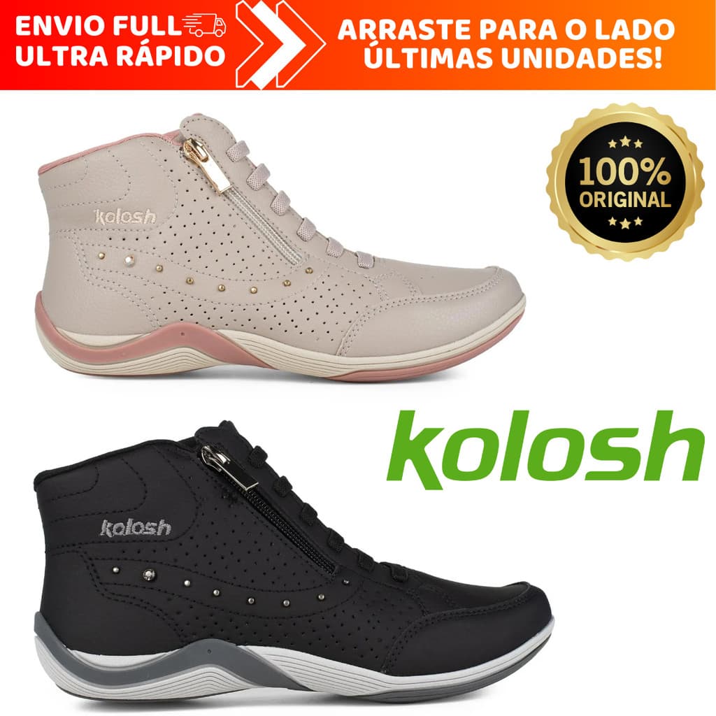 Tênis Botinha Kolosh Feminino Cano Alto Estilosa Ultra Macia Calce Fácil Com Zíper Original