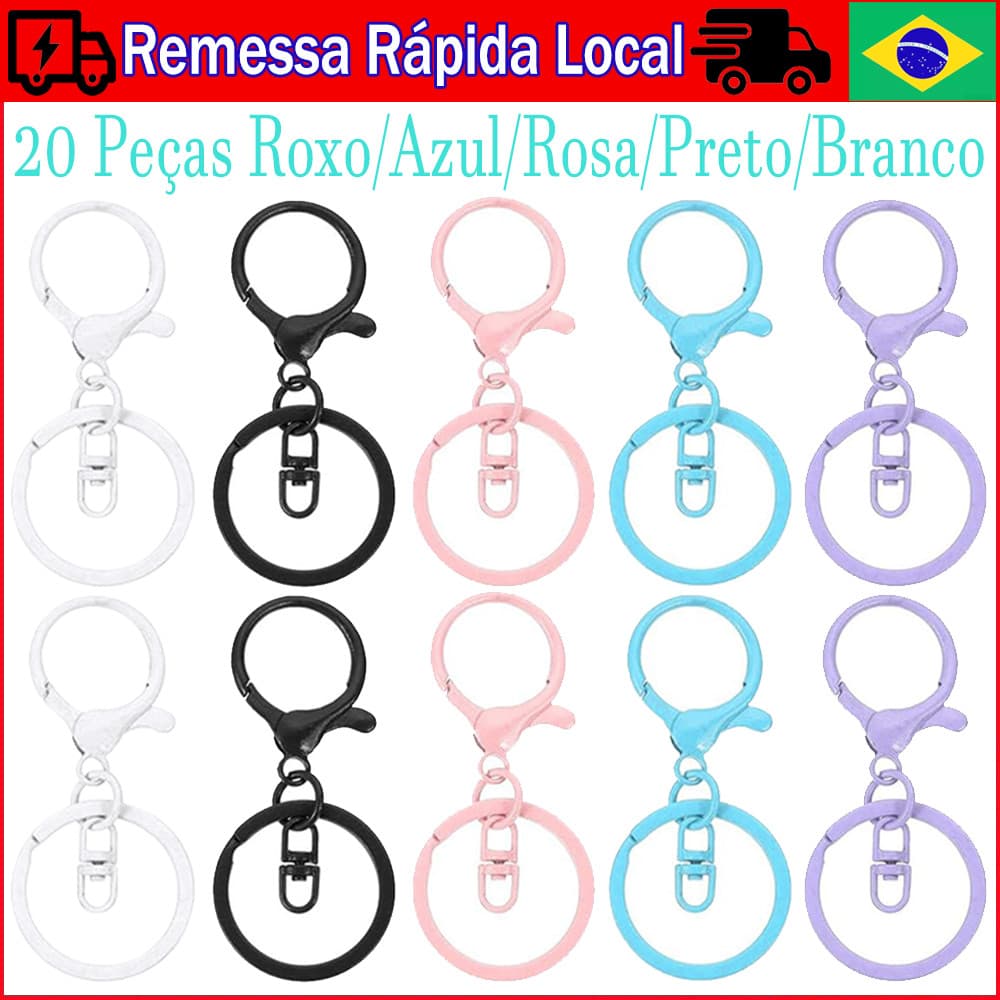 20 Peças ganchos de pressão de lagosta giratórios com chaveiros, fechos de cordão de metal para artesanato DIY