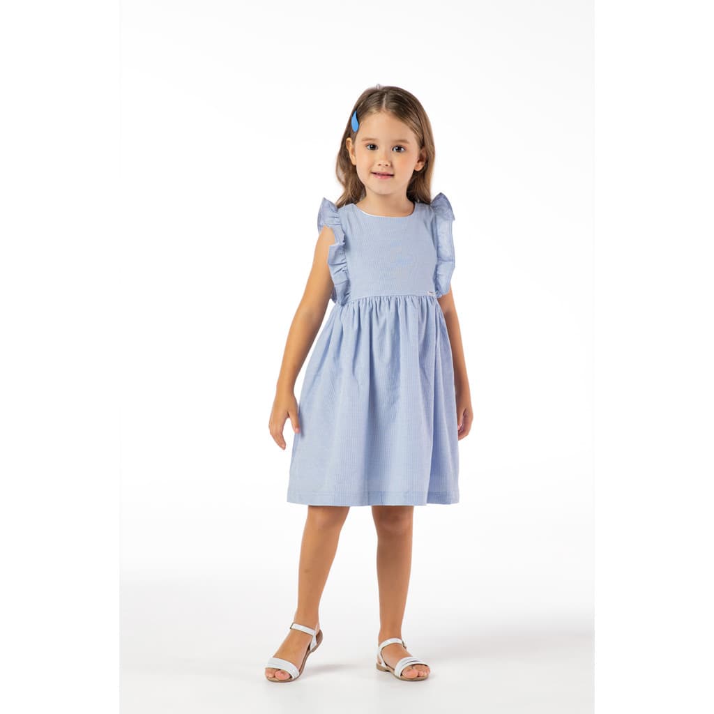 Vestido Infantil Menina Azul Casual Manga Curta
