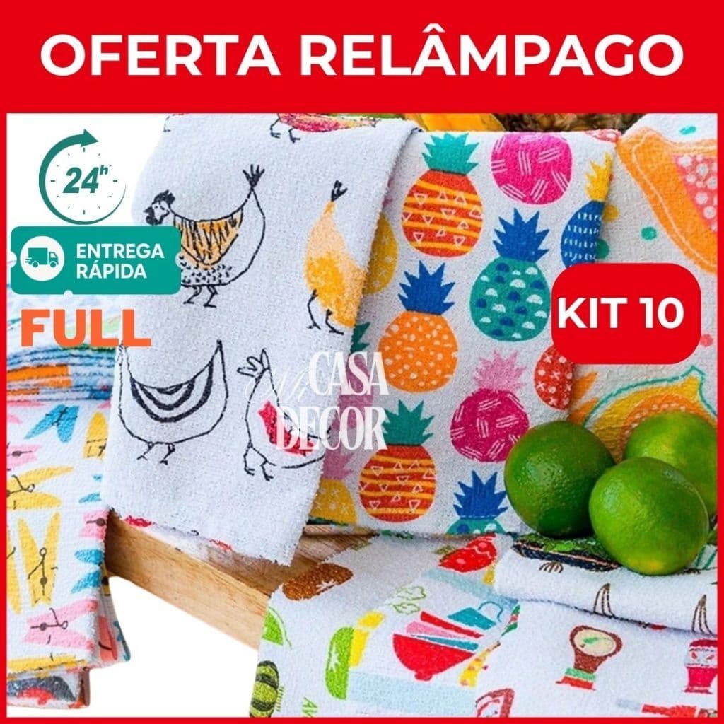 Pano de Copa Atoalhado Felpudo   Kit 10 Peças