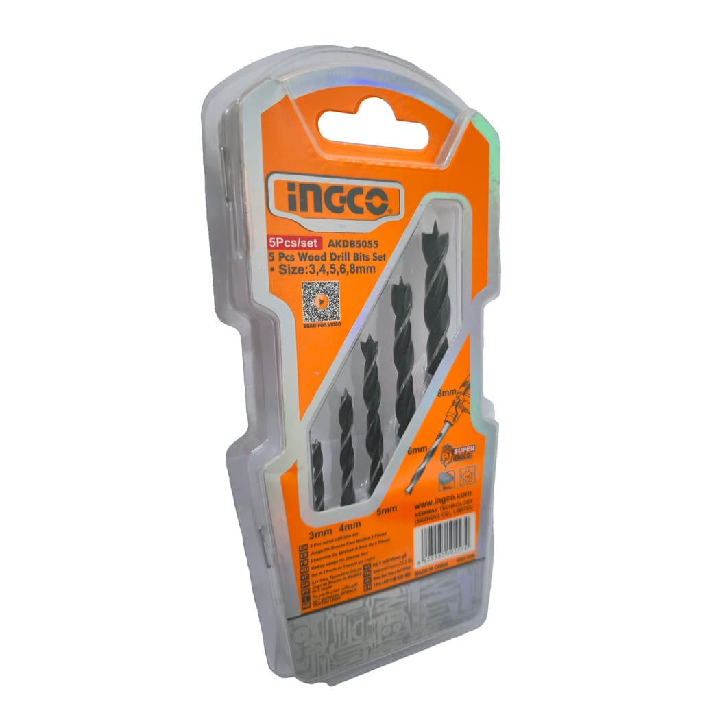 Kit 5 Brocas Madeira INGCO AKDB5055 3 a 8mm Profissional ou Hobby Furar PVC MDF MDP Compensado