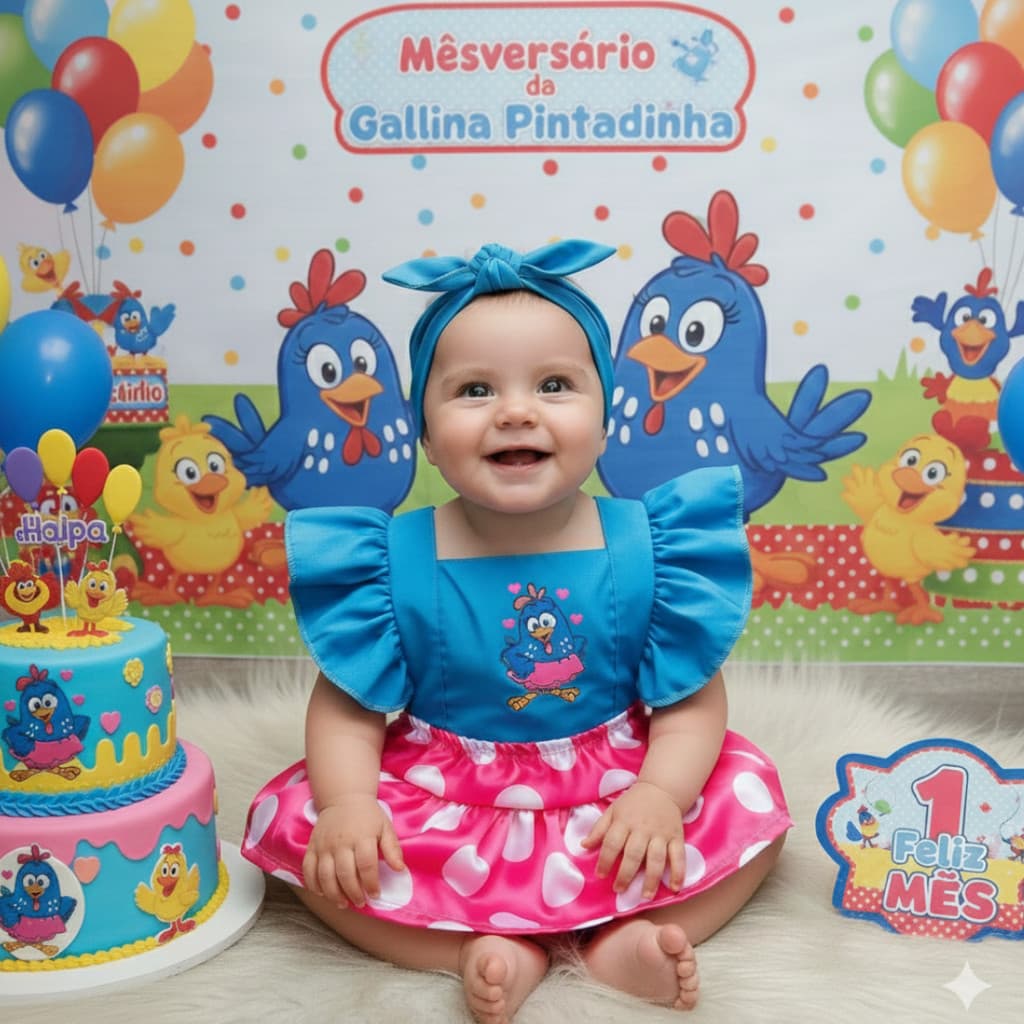 Romper Mesversário Galinha Pintadinha pink e azul oferta de 0 a 9 meses