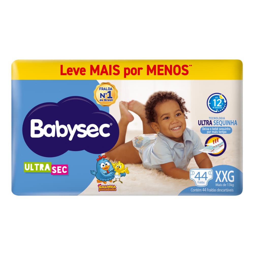 Fralda Pacote Econômico BabySec Ultrasec Galinha Pintadinha Hiper XXG Pacote c/44unidades- Super Absorção