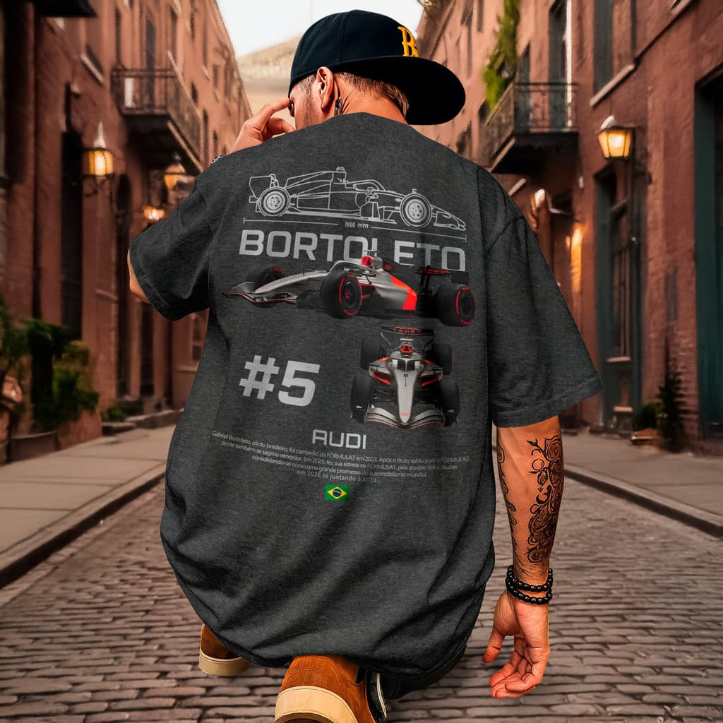 Camiseta Masculina Streetwear Gabriel Bortoleto F1 Audi Visual Atual Algodão