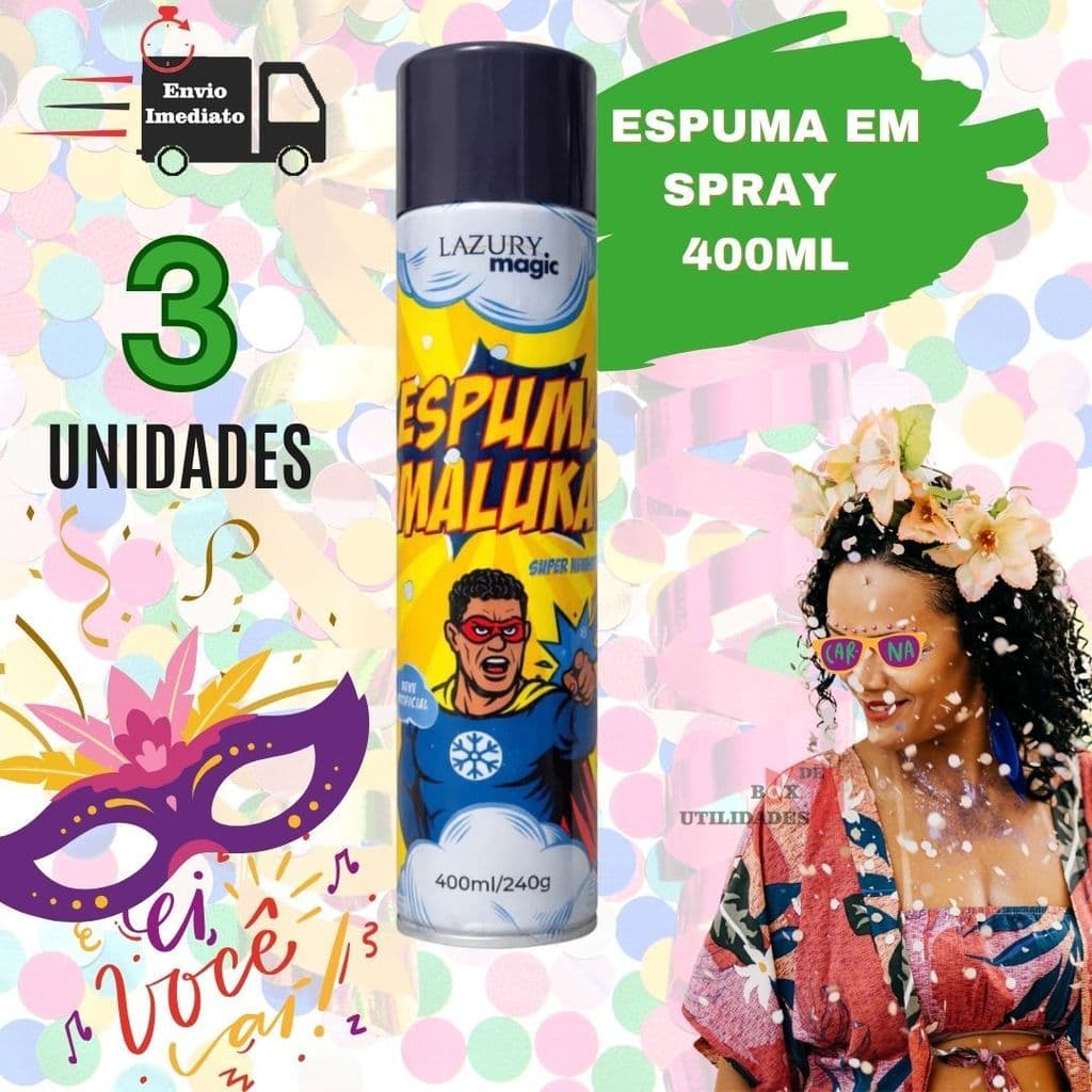 Kit 3 Espumas Spray De Carnaval E Festas 400 ml Neve Artificial Espuminha