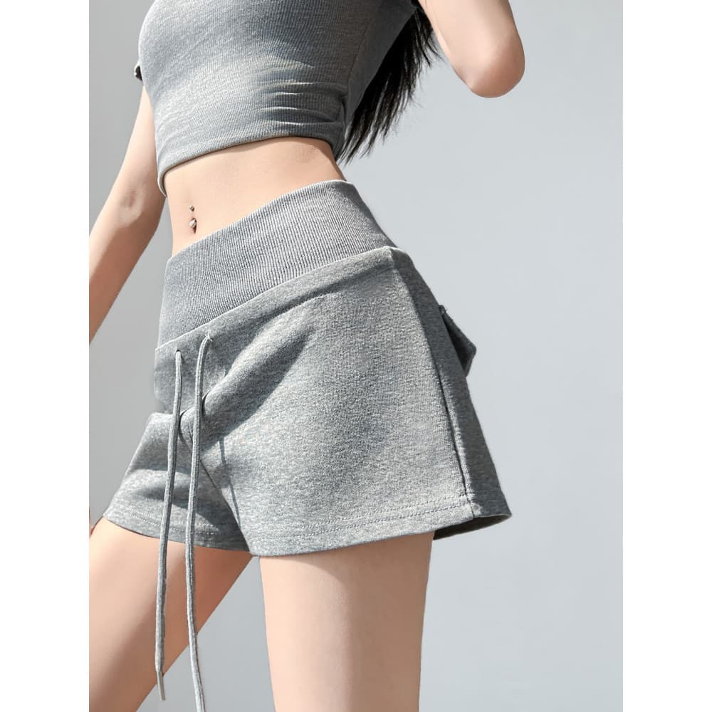Americano quente menina cordão esportes Shorts feminino exterior Wear verão 2026 novo estilo correndo Fitness cinza a li