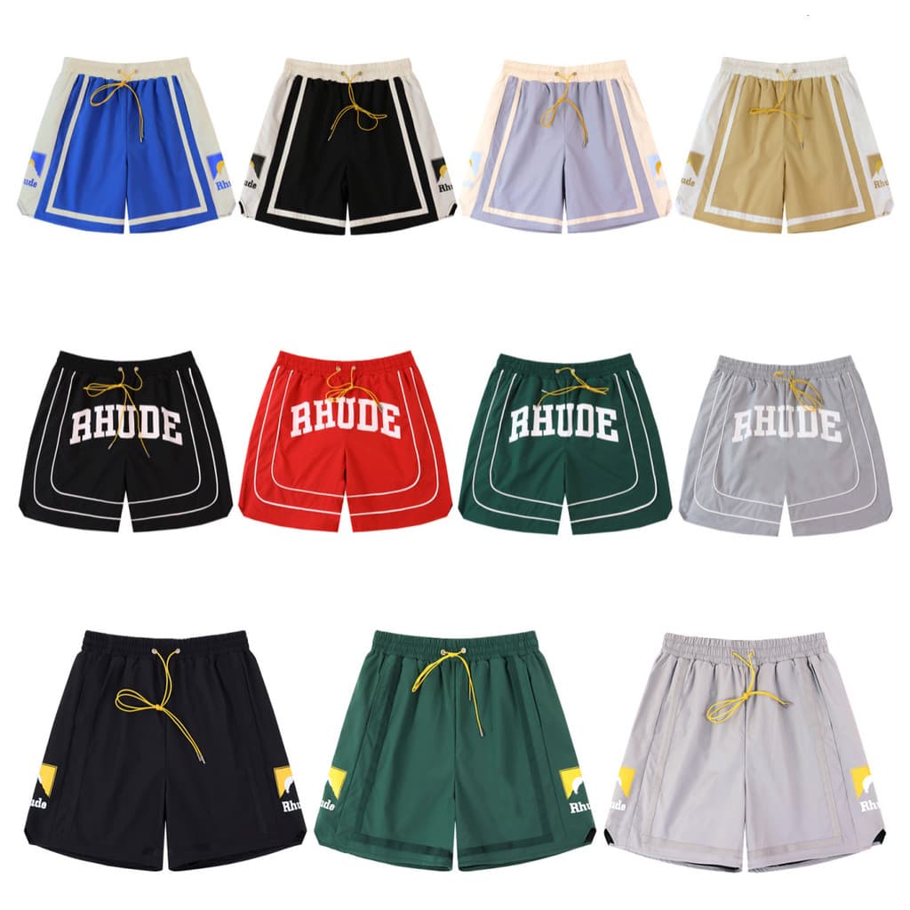 26SSRhude Panel Logo Curto Pôr do Sol Letras Contraste Cor Impressão Cor Combinando Shorts Esportivos