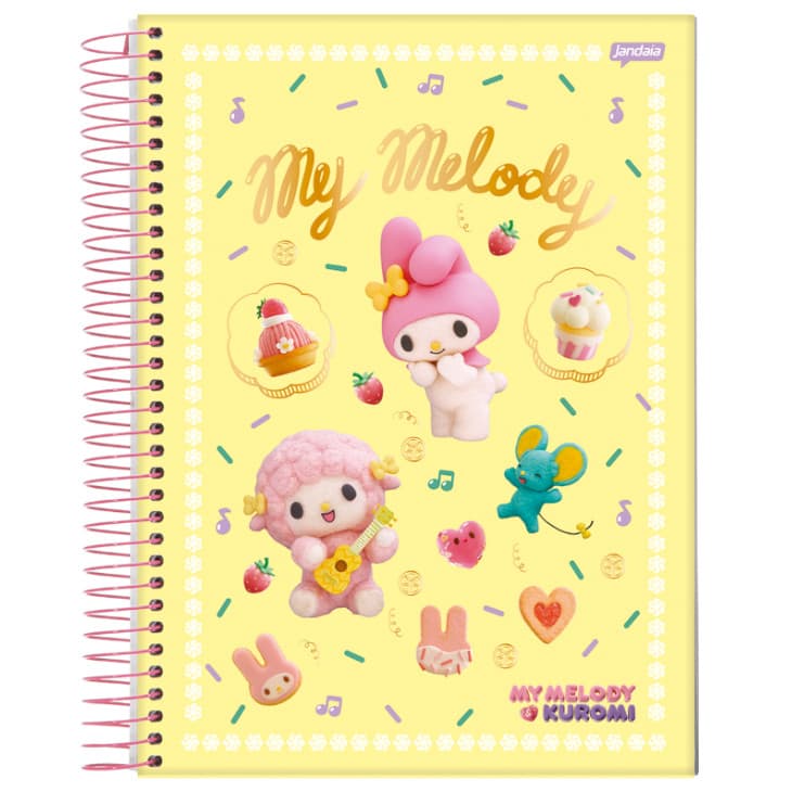 Caderno My Melody Kuromi Hello Kitty 160 Folhas 10 Matérias
