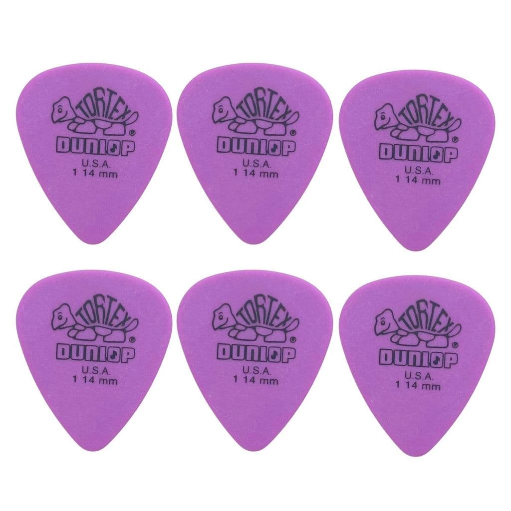 KIT 6 PALHETAS DUNLOP ORIGINAL AMERICANA TORTEX ROXA 1,14MM