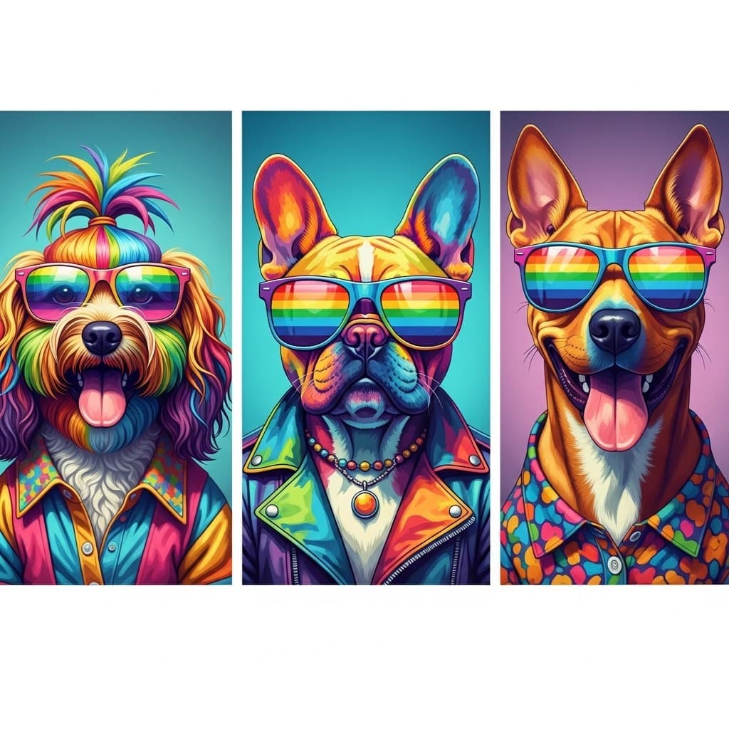KIT Quadro Decorativo Cachorros com arte unica qualidade 4k 3 Peças promoção frete gratis