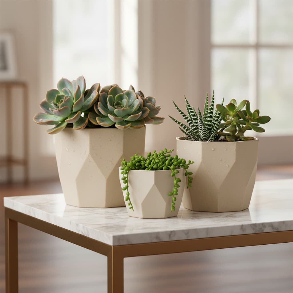 Kit 3 Vasos Decorativos Cachepô Geométrico Moderno para Suculentas e Cactos Mesa