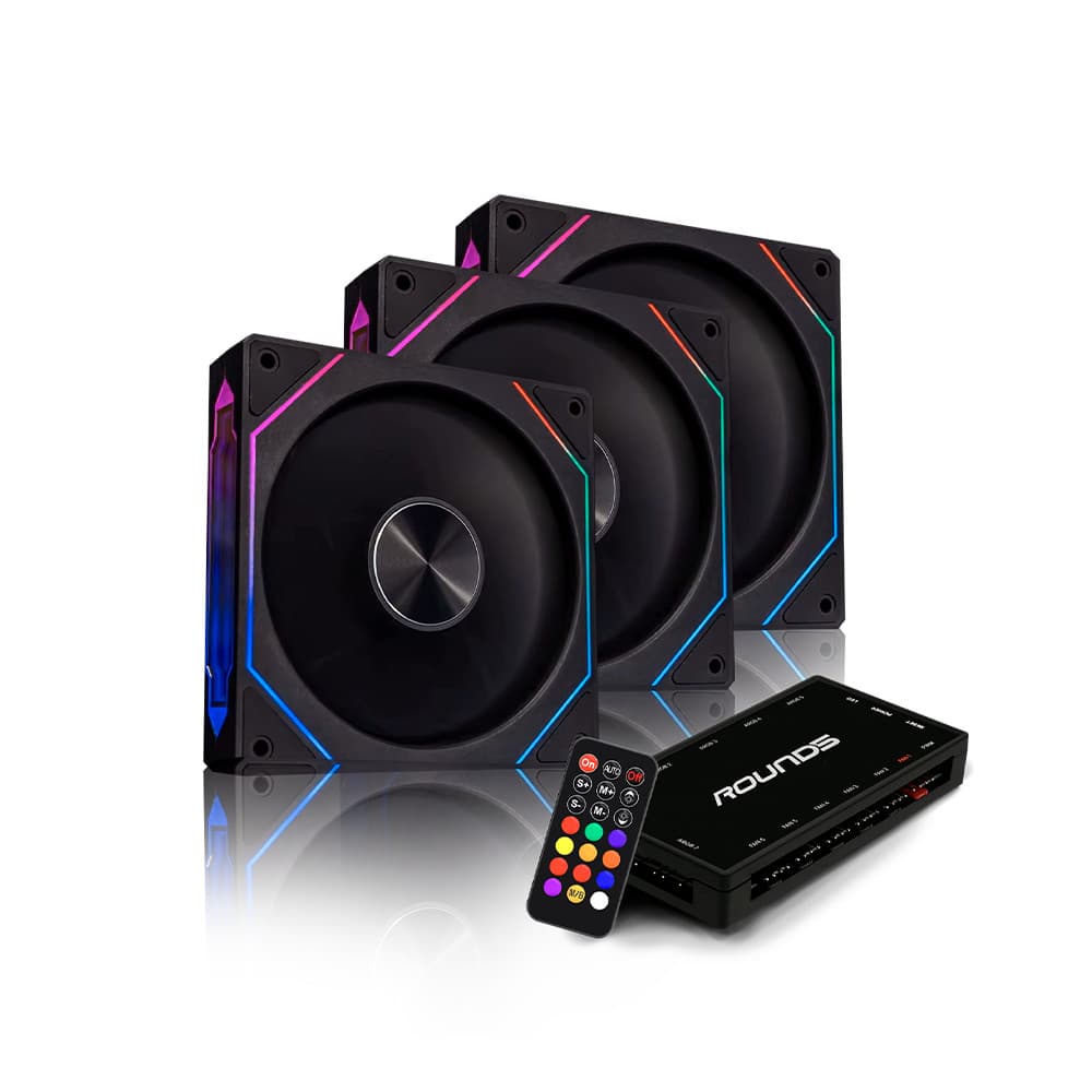 Kit 3 Fans Round5 Nordwind Forward 120 ARGB Com Controladora Preto