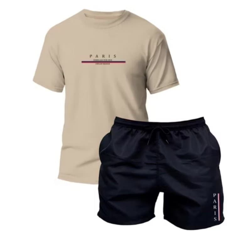 kit camiseta + Bermuda Tectel com Elastano Estampado Paris
