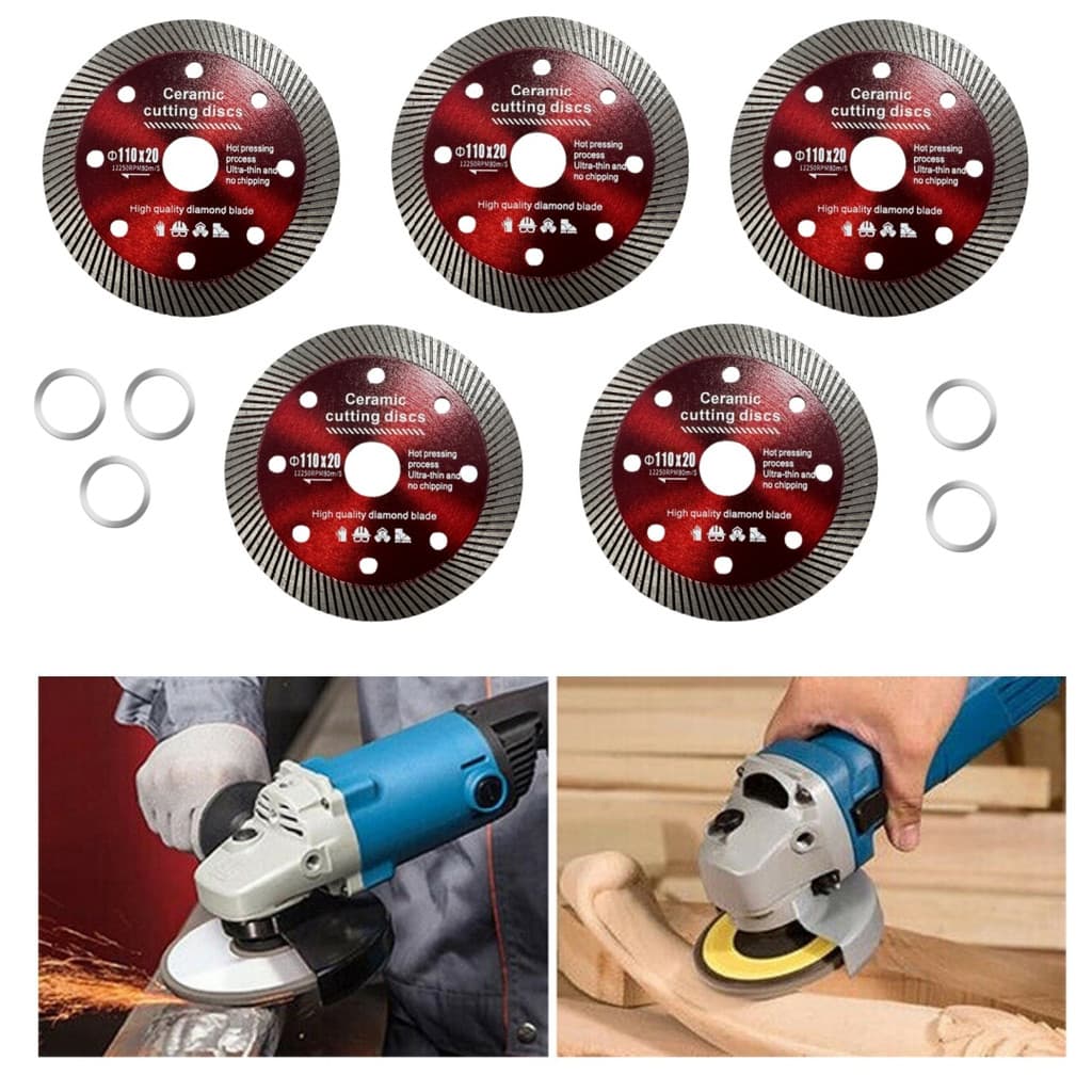 5 peças de discos de corte de diamante para corte de vidro, azulejos, piso e cerâmica 110 mm x 20 mm