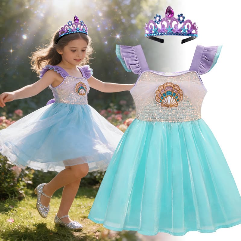 Vestido De Princesa Pequena Sereia Para Menina , Elegante Com Design De Emenda De Fio Macio Verão