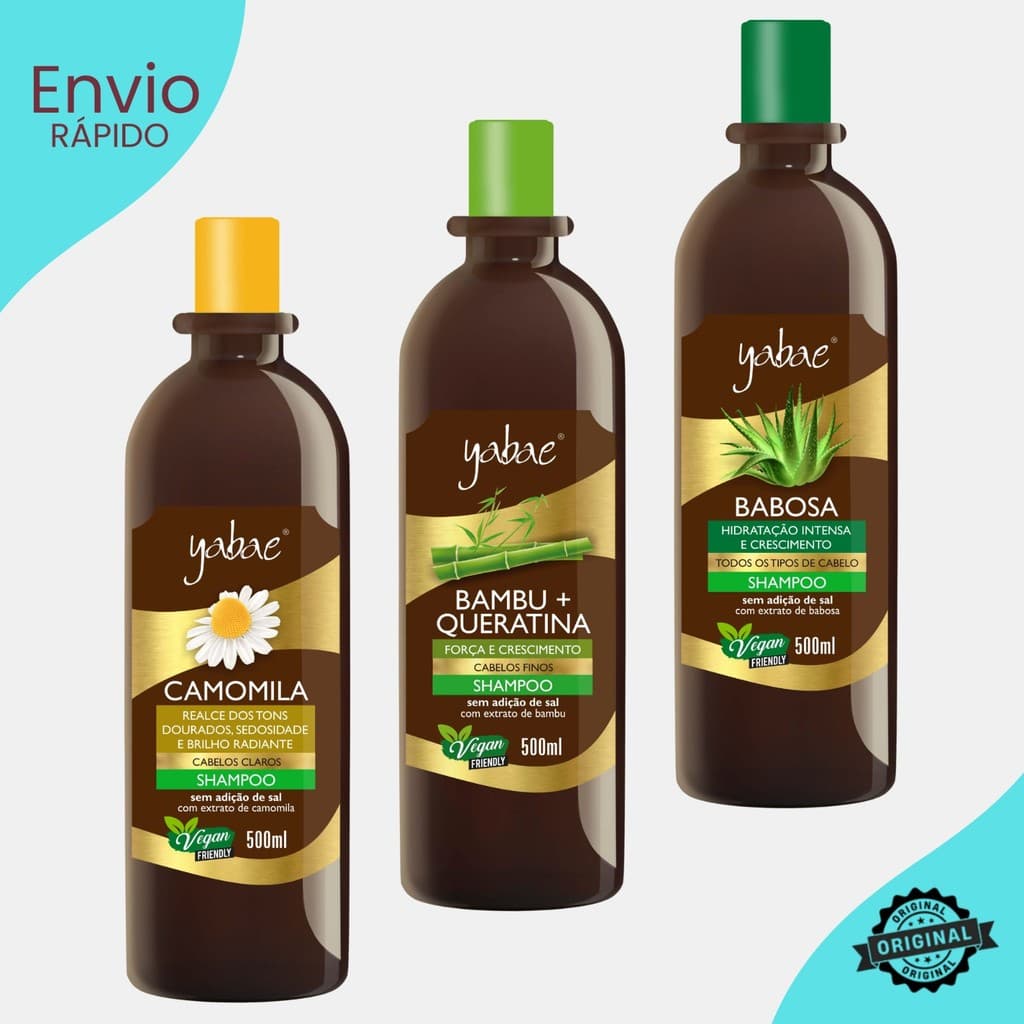 Shampoo Camomila, Babosa, Bambu e Queratina 500ml - Yabae