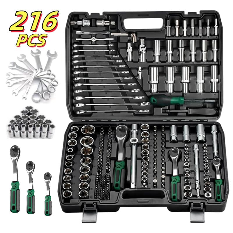 Conjunto de Chave de Soquete para Mecânica Automotiva, Chave de Catraca Reversível com 72 Dentes
