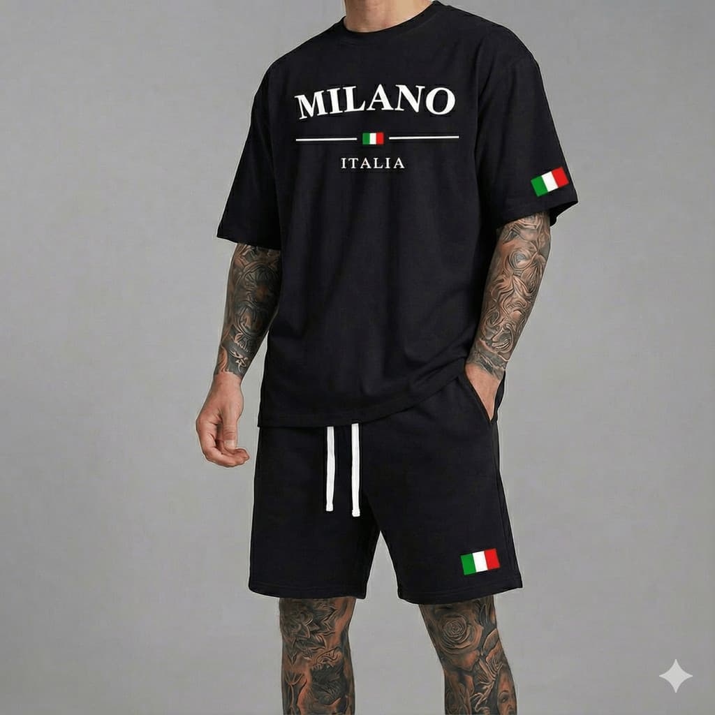Conjunto Masculino Milano Itália Premium com Camiseta e Short Tectel Leve Conforto Casual