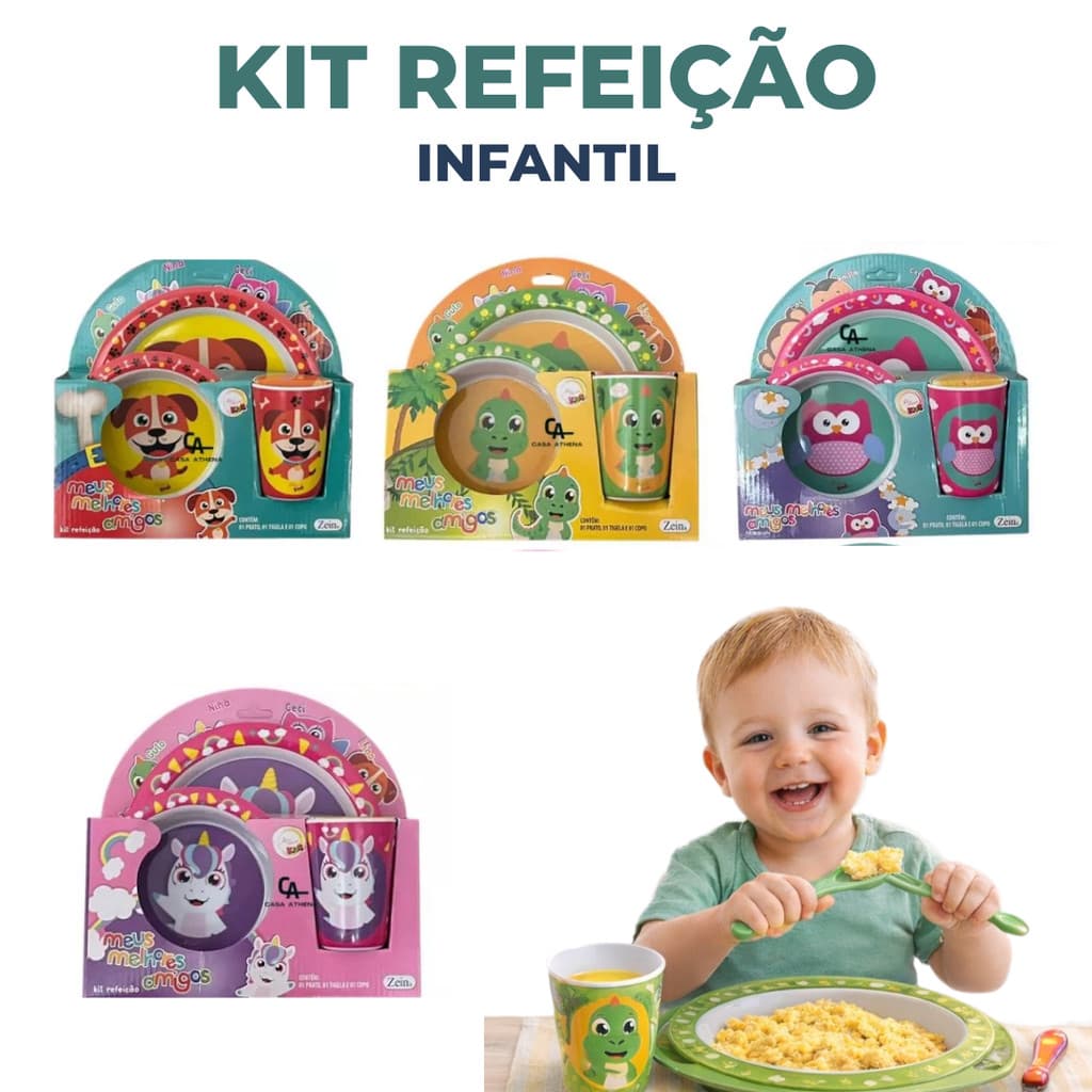 Kit 3 Pçs Alimentação Infantil Refeição Introdução Alimentar Prato Tigela Copo