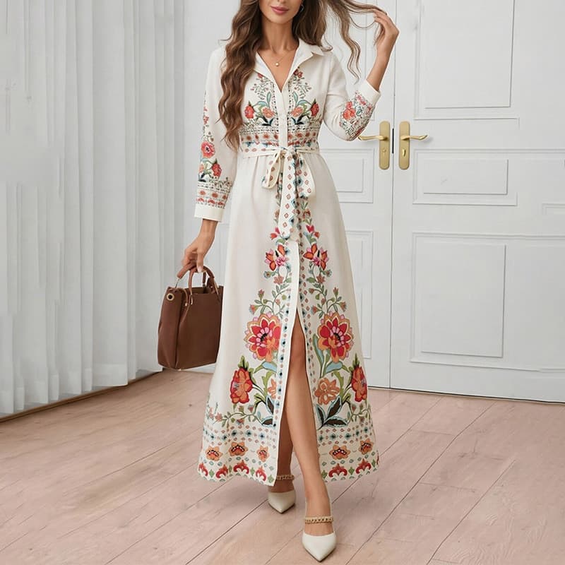 vestido Longoo Novo longo Feminino Elegante Com Cadarço E Estampa casual De Cintura Alta
