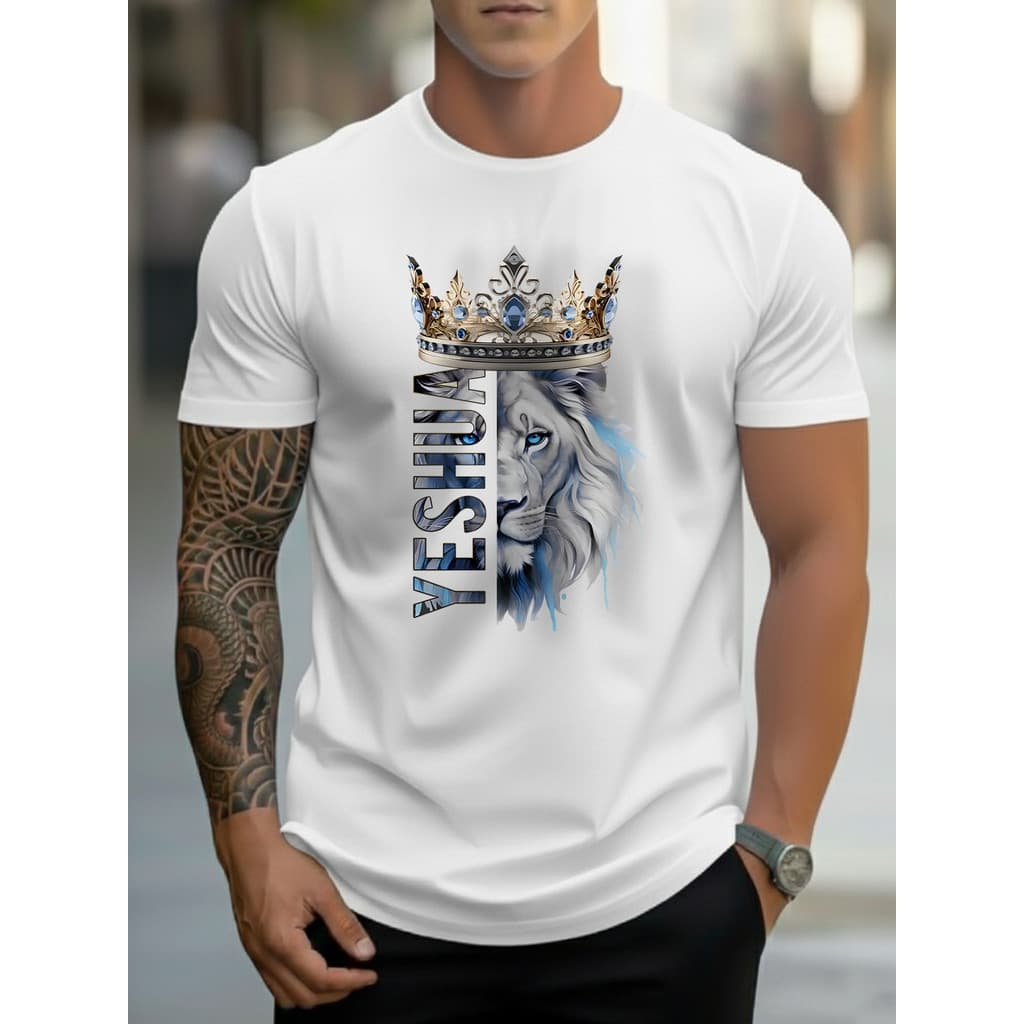 Camisa Camiseta Cristã Gospel Evangélica Estampada Yeshua Leão Unissex Tecido Premium 100% Algodão
