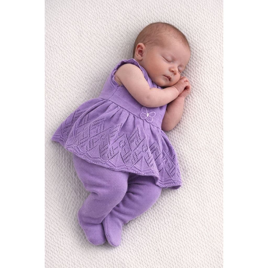 Conjunto Vestido Calça Borboleta Saída Maternidade Récem Nascido Menina Tricô Infantil  Bebê