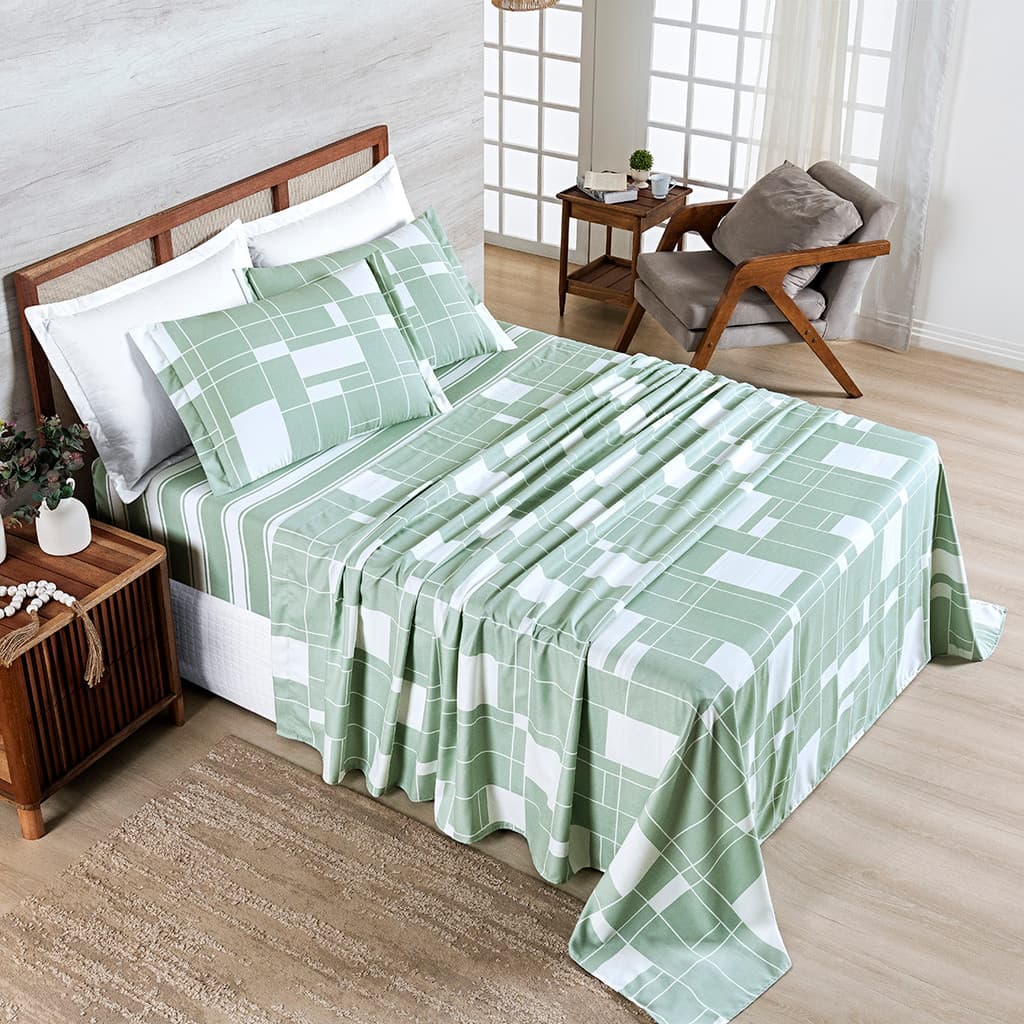 Kit Jogo de Lençol Cama King 400 Fios 4 Peças Lençol Plano e Elástico Estampado