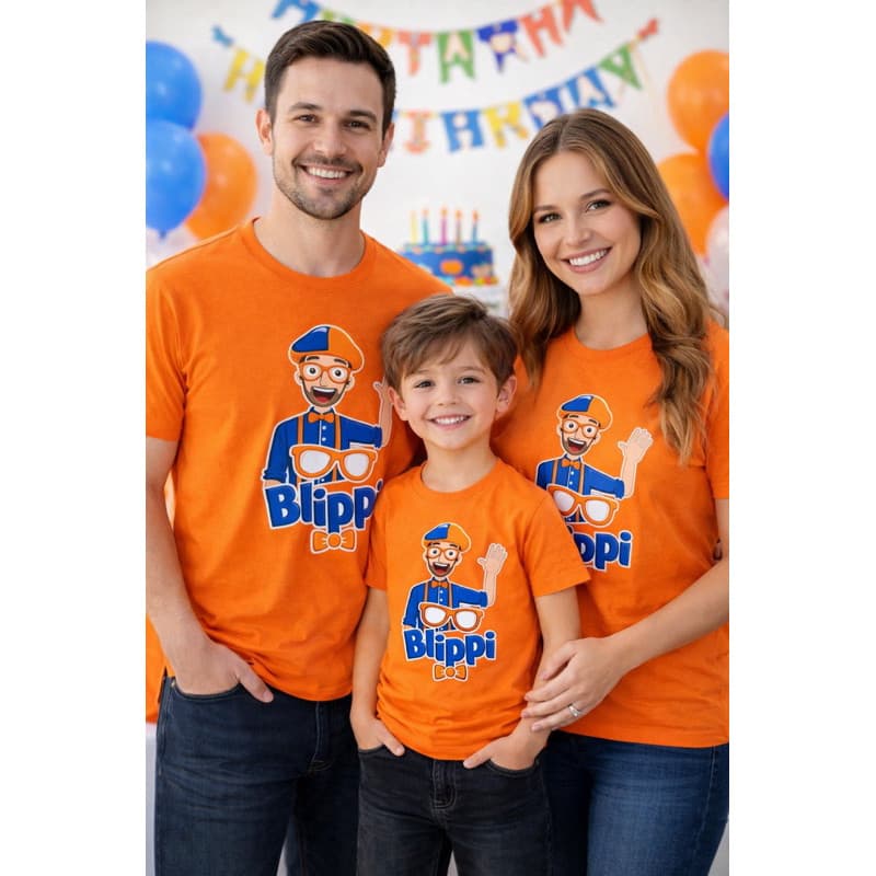 Camisa Blippi Personalizada Infantil e Adulto 100% Algodão – Estampa Divertida, Confortável, Para familia, comemorações