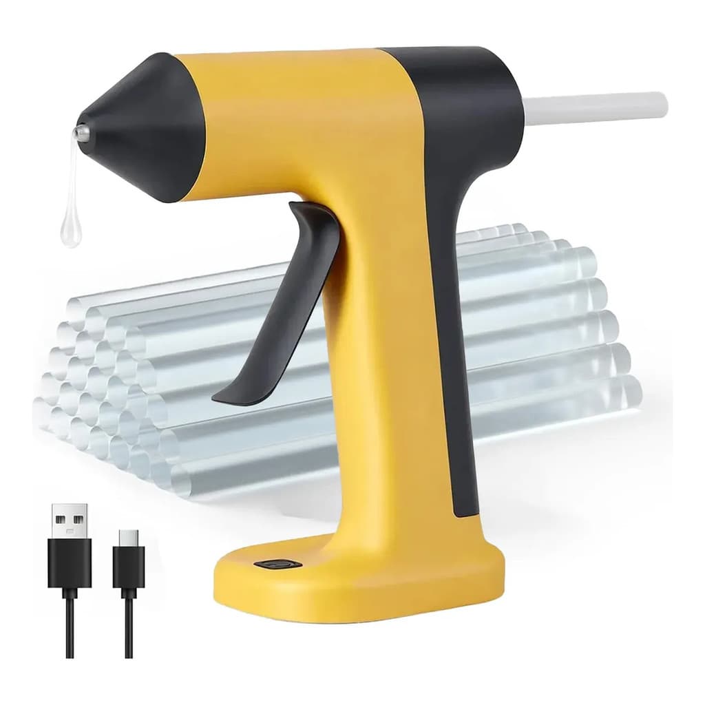 KIT Pistola de Cola Quente Sem Fio Premium Artepunto Bico Fino 7mm + 30 Bastões de Cola | Amarelo | Artesanato