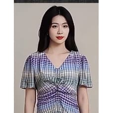 Lixin Desconto Roupas femininas P Flutuante 2 Série Aleatório Elegante Charme Com Decote Em V Gradiente Cor Cordão Desig