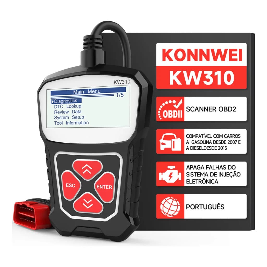 KONNWEI KW310 Scanner Automotivo Profissional Ler Apagar Falhas Do Motor Fiat GM VW Ford