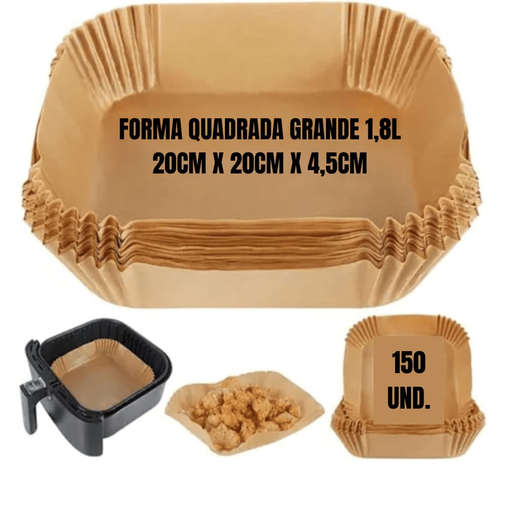 150 peças forma air fryer 20cm quadrada descartável