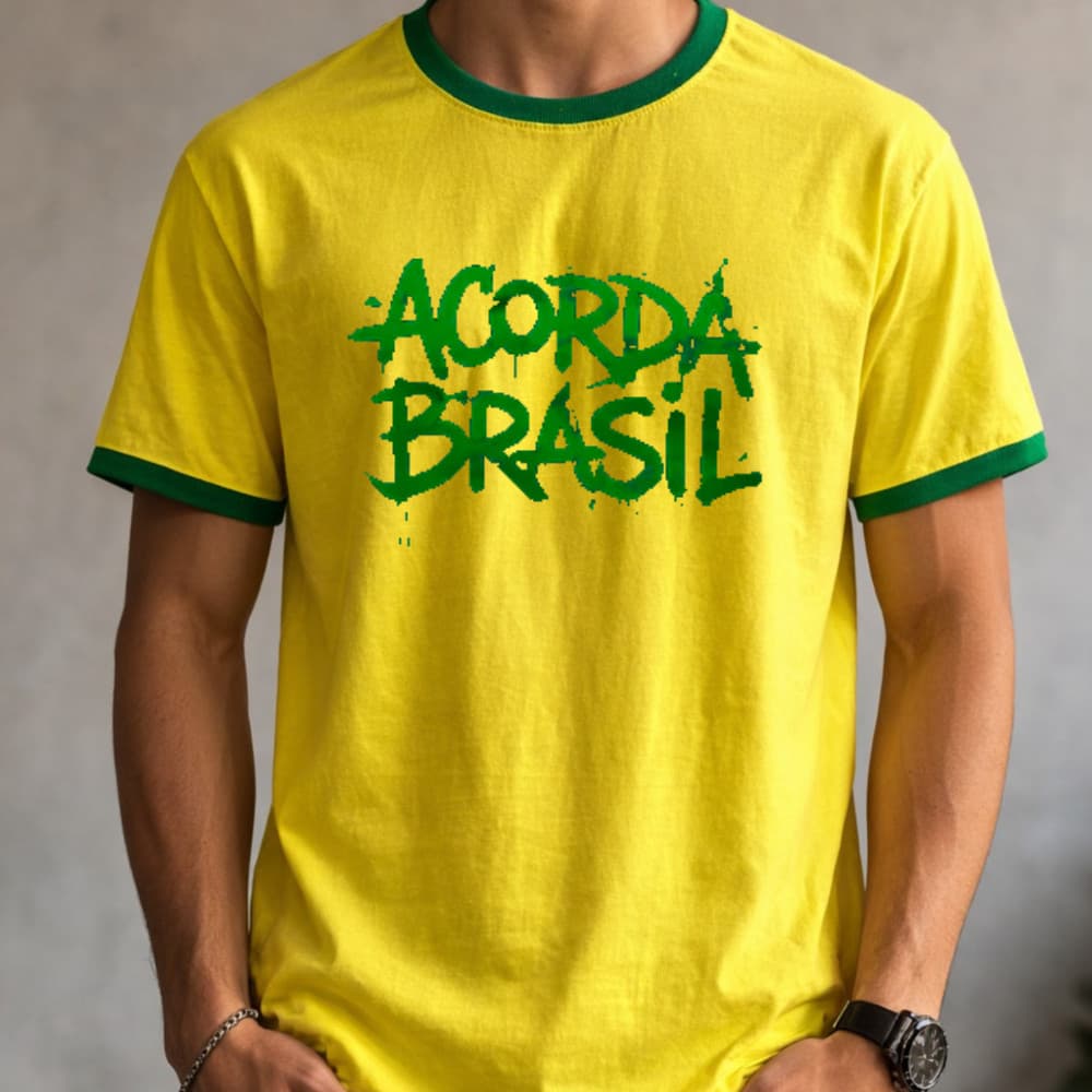 Camiseta Estampada Frase Acorda Brasil 100% Algodao Casual