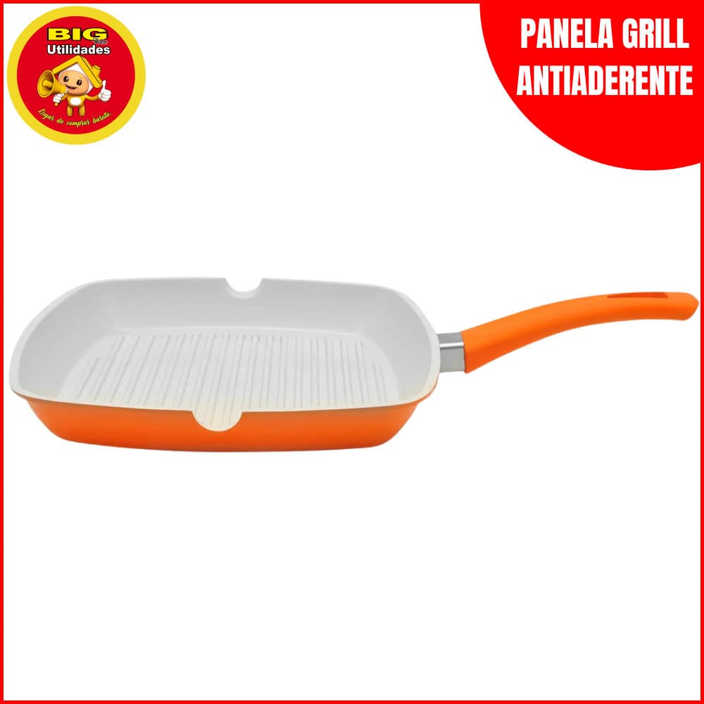 Panela Grill Quadrada 28cm Cerâmica Antiaderente Fundo Alto 3,5L Saudável