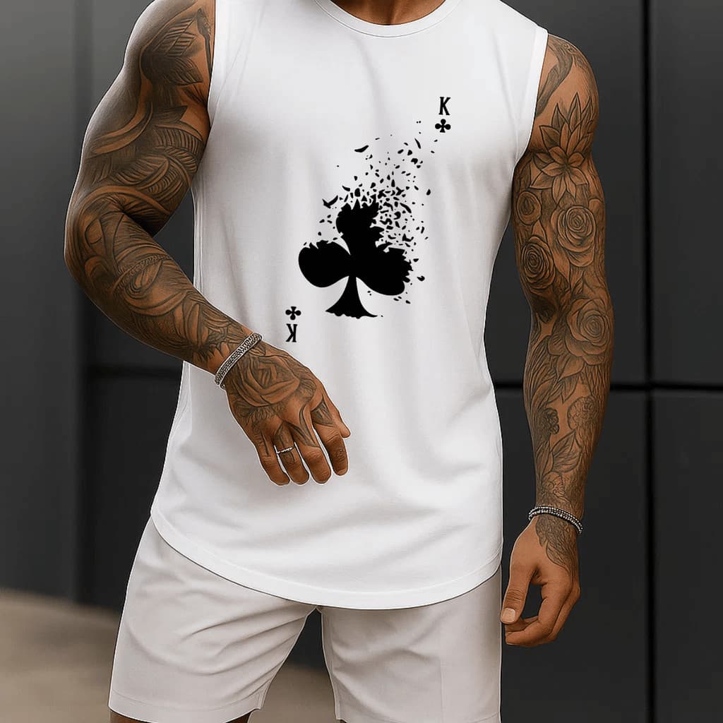 Regata Masculina Academia Algodão K Desmanchado 100% Estampada Premium Treino Fitness Casual Streetwear Verão